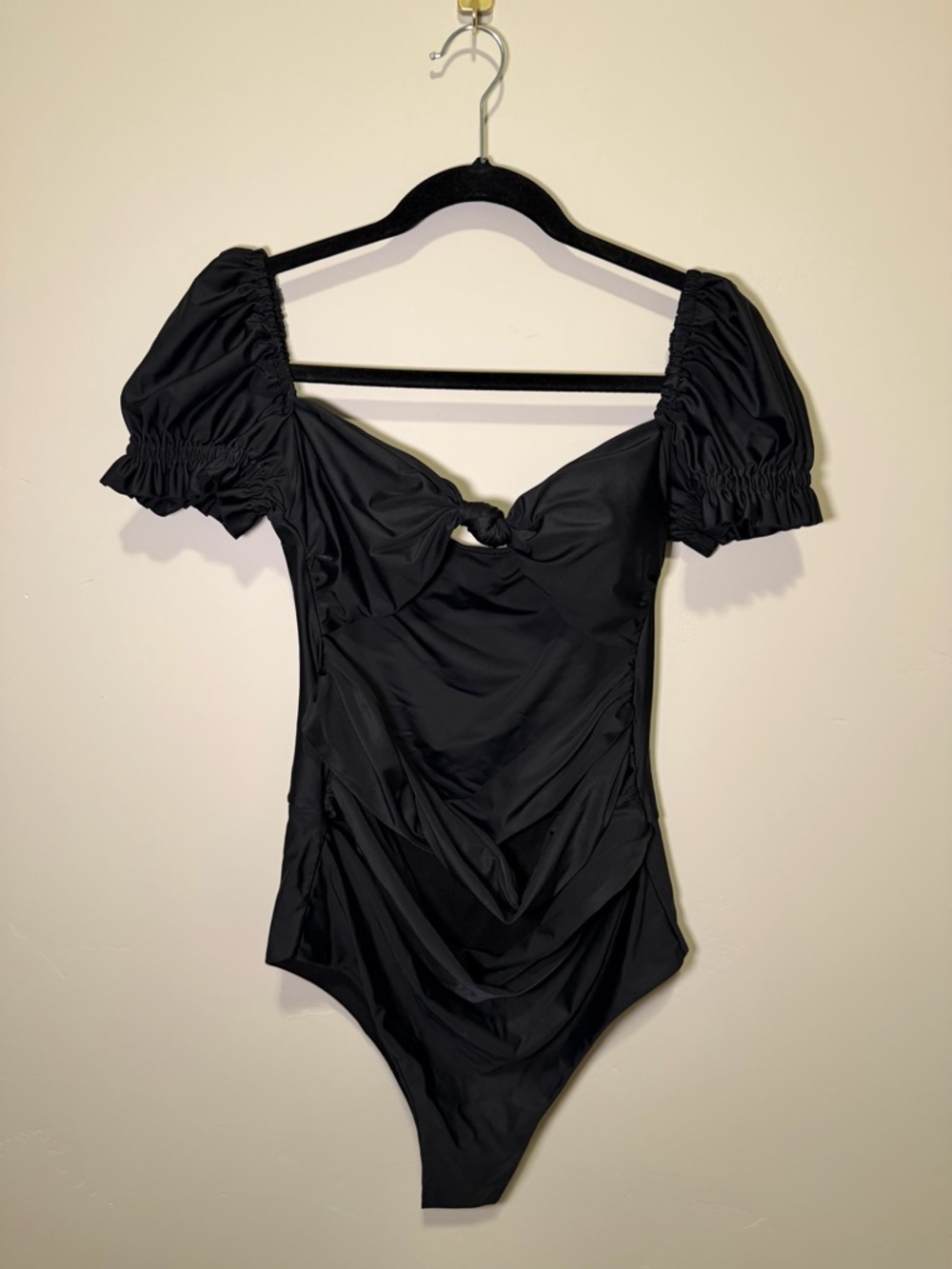 Black Puff-Sleeve One-Piece Bodysuit